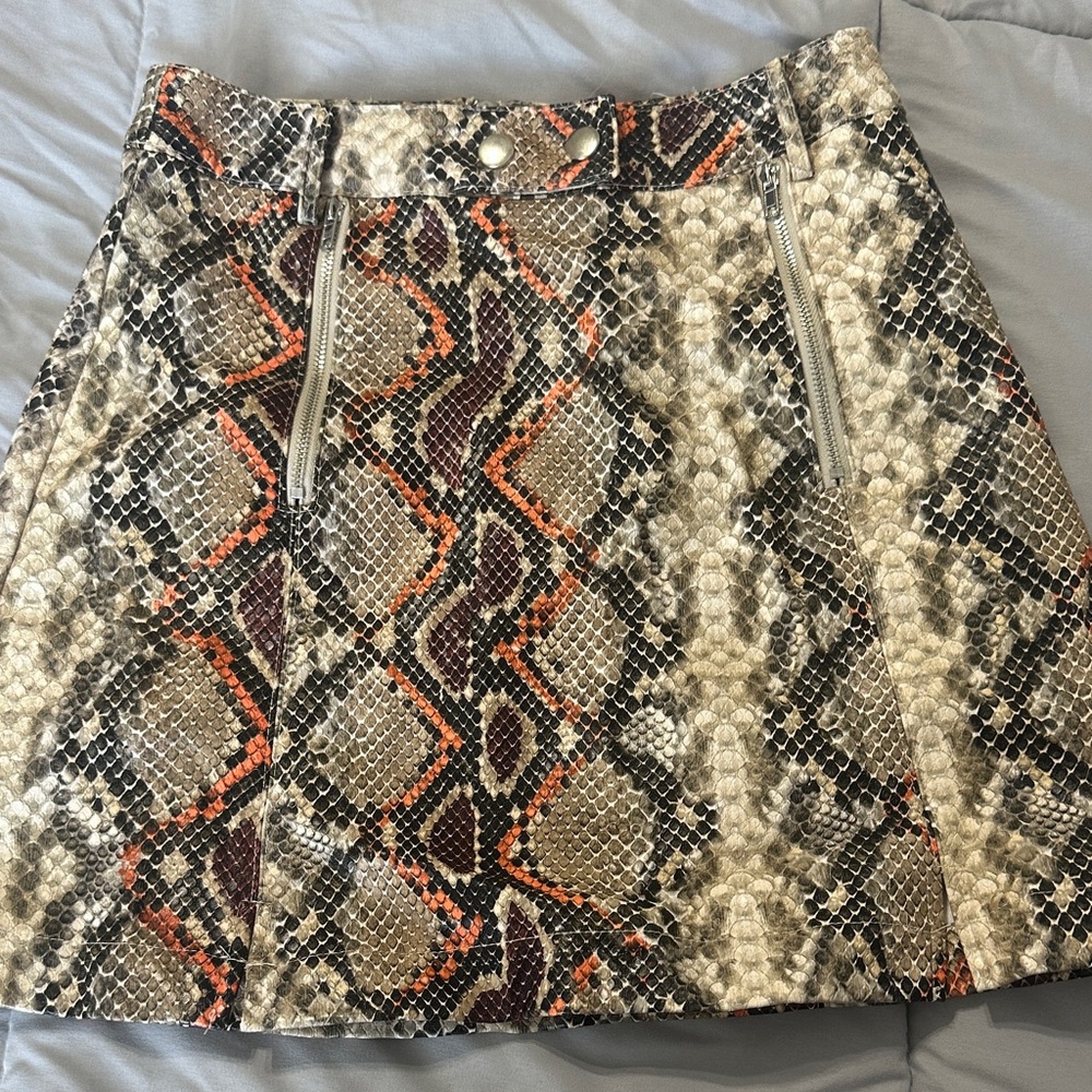 Altar'd State Snake Print A-Line Skirt - Black, Brown, Orange